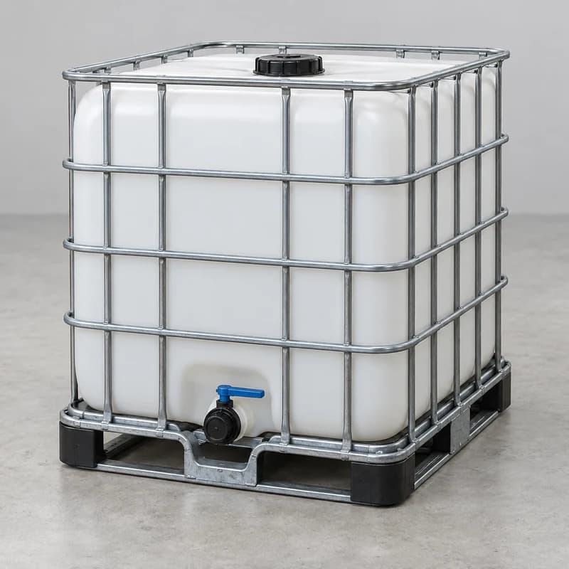 IBC tote in a galvanised steel cage