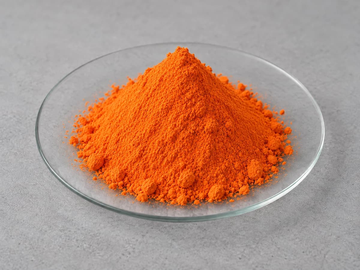 Orange powder on a glass watch glass