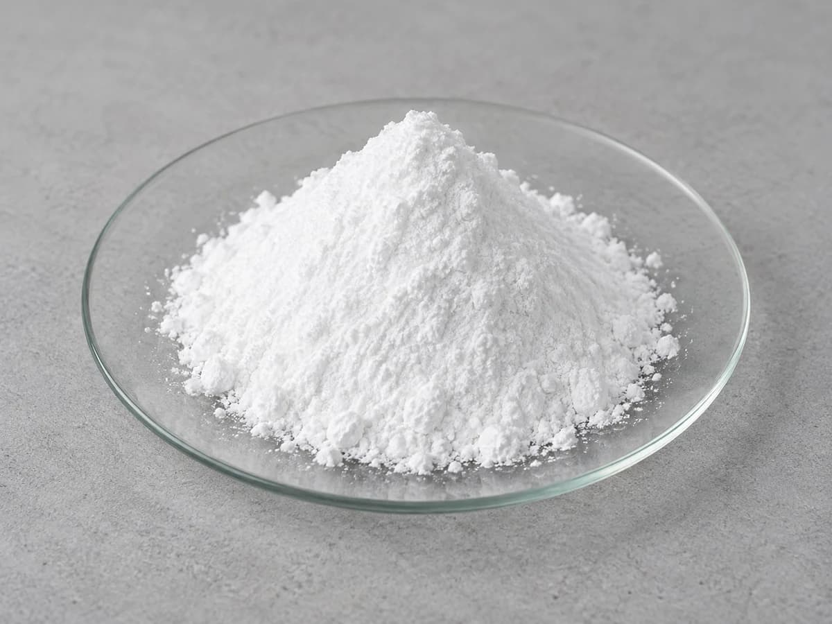 Fine white powder on a glass watch glass