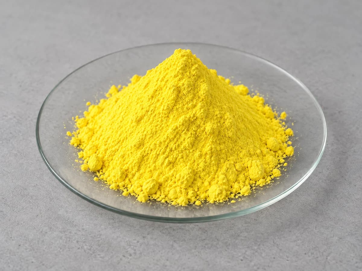 Yellow powder on a glass watch glass