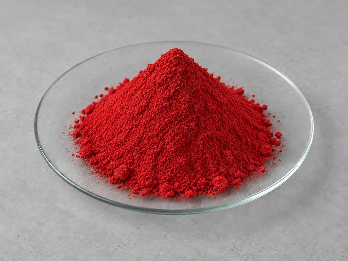 Red powder on a glass watch glass